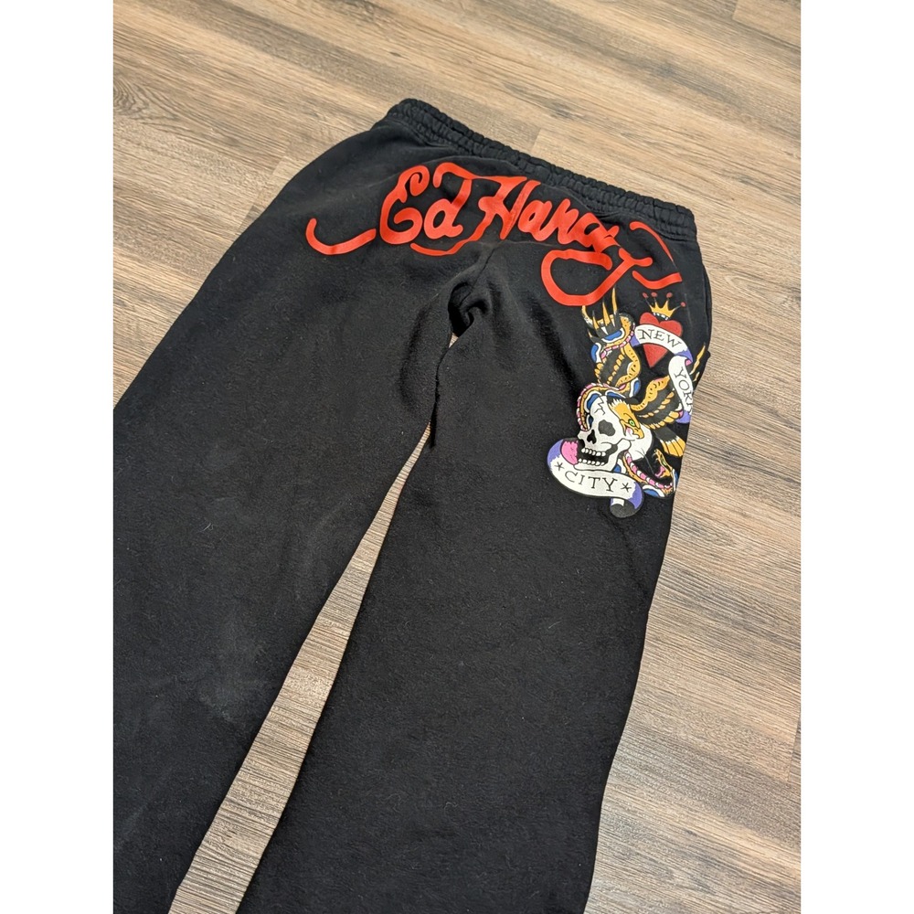 Ed Hardy Mens Black Graphic Skull Eagle Wide Leg Sweatpants Y2K Size M